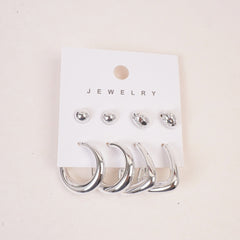 Woman's  Flower Design Earring 8pcs Set Silver