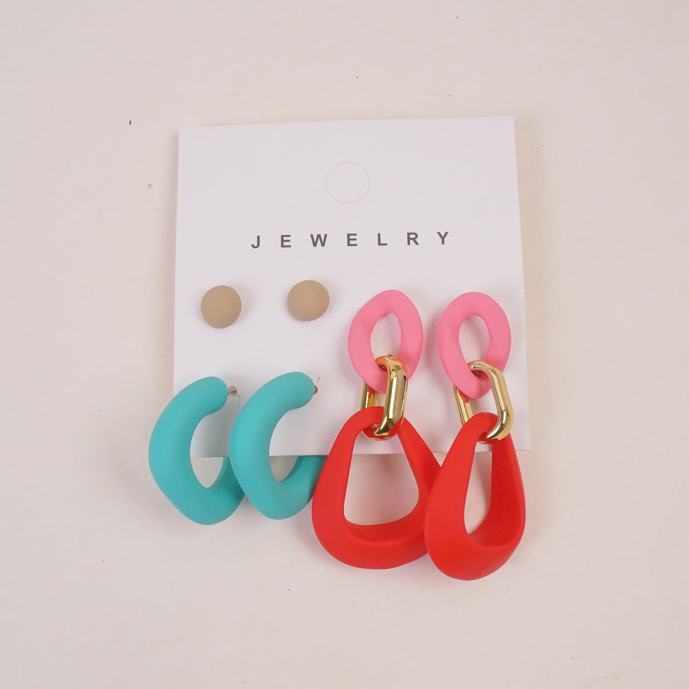 Woman's  Flower Design Earring 6pcs Set Red