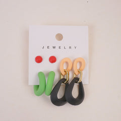 Woman's  Flower Design Earring 6pcs Set Black