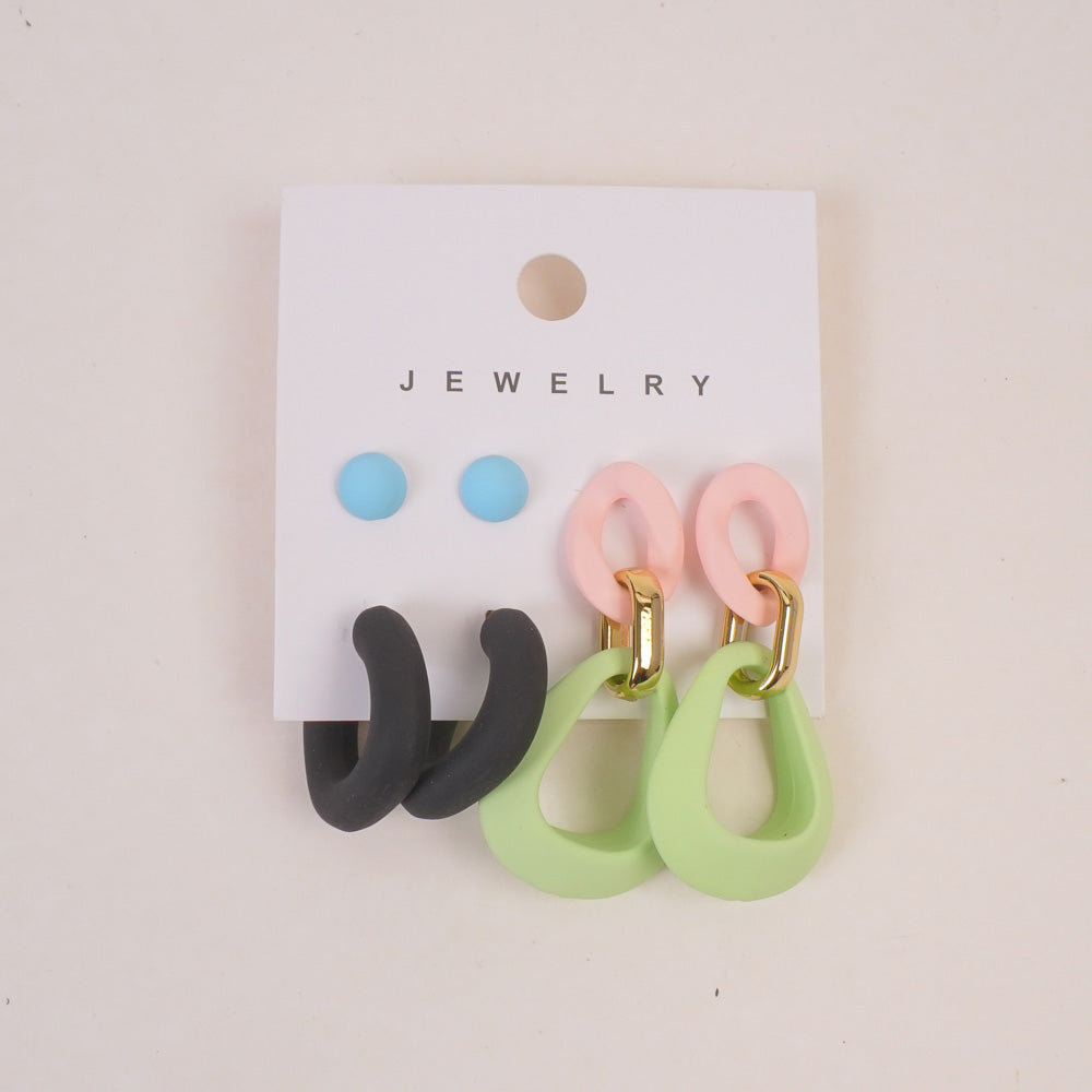 Woman's  Flower Design Earring 6pcs Set Cyan