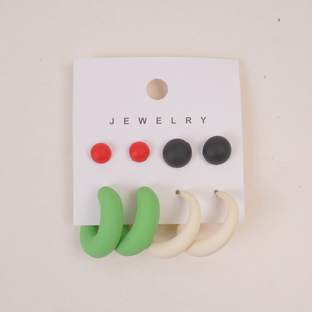 Woman's  Flower Design Earring 8pcs Set Green