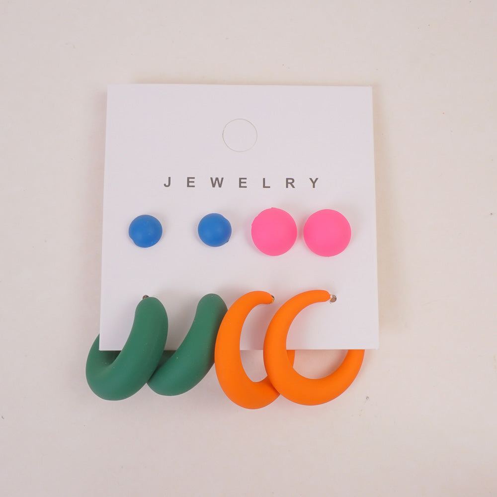 Woman's  Flower Design Earring 8pcs Set Orange