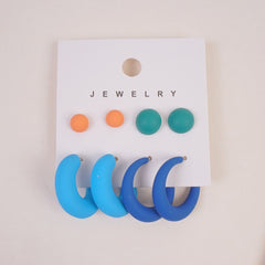 Woman's  Flower Design Earring 8pcs Set Blue