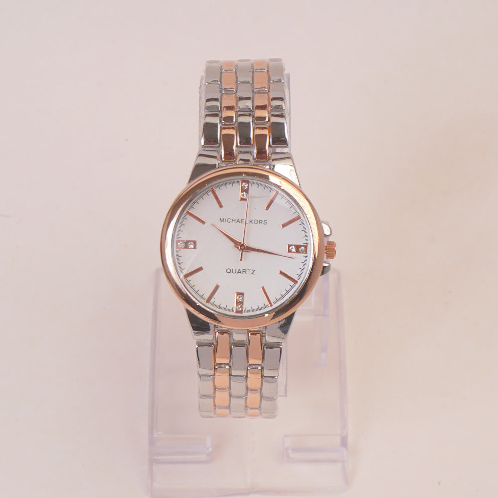 Two Tone Women Chain Watch Rosegold White