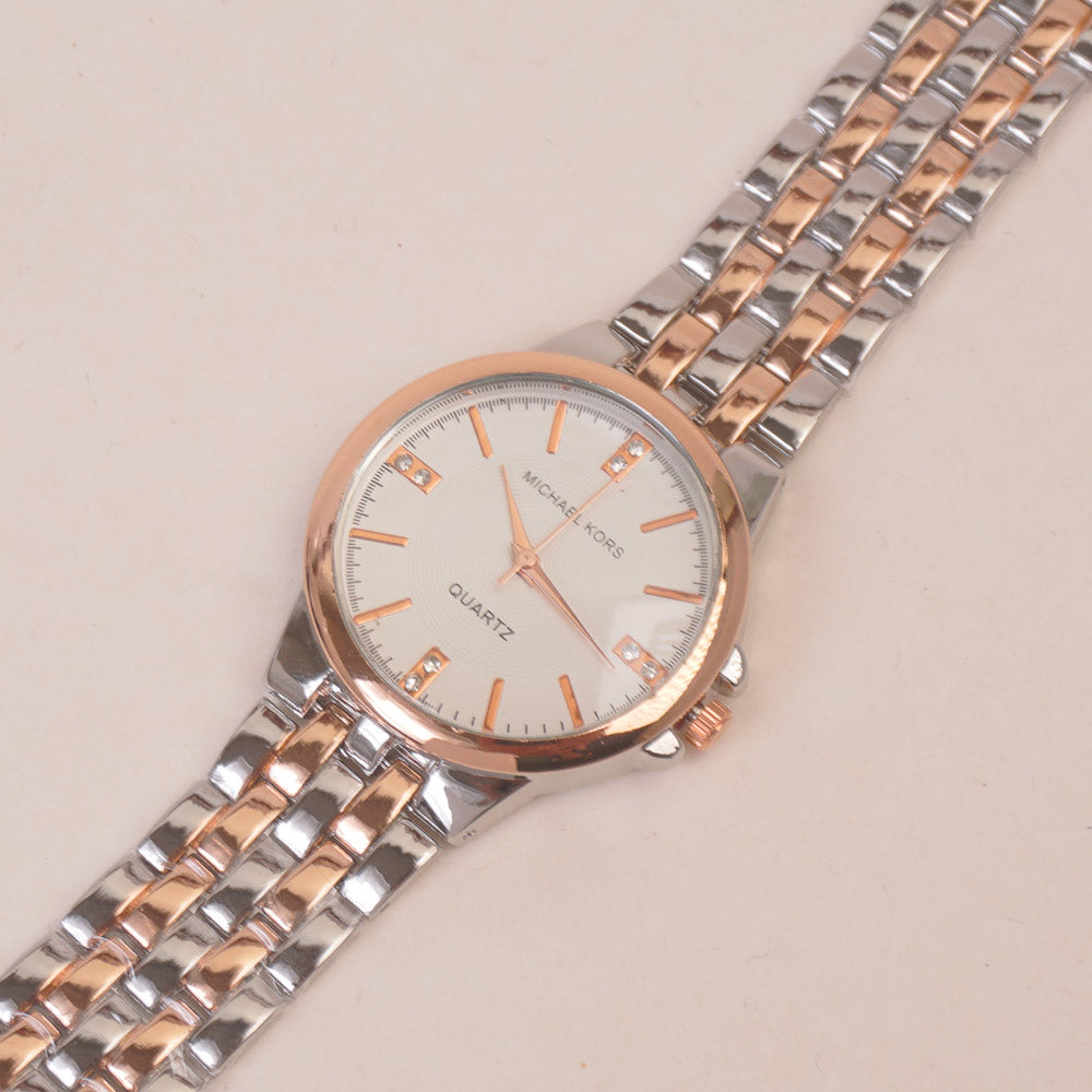 Two Tone Women Chain Watch Rosegold White