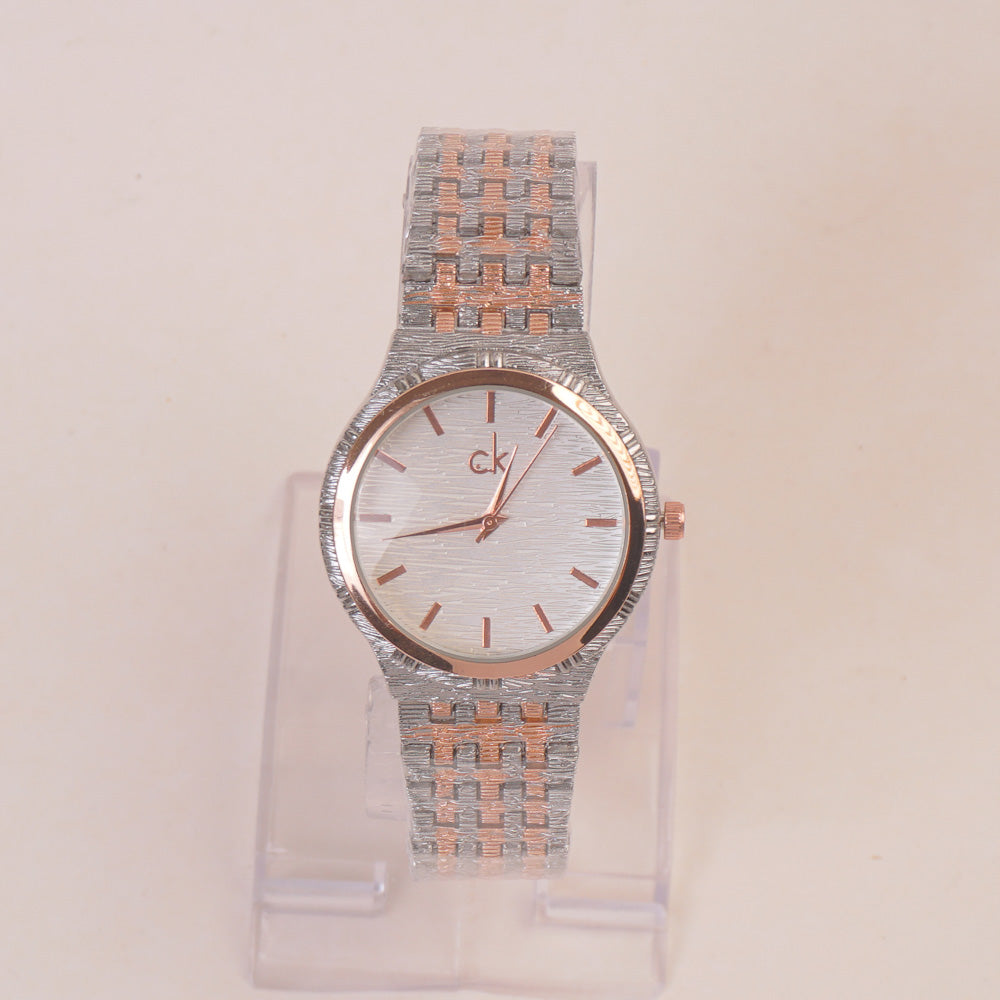 Two Tone Women Chain Watch Rosegold White