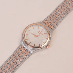 Two Tone Women Chain Watch Rosegold White