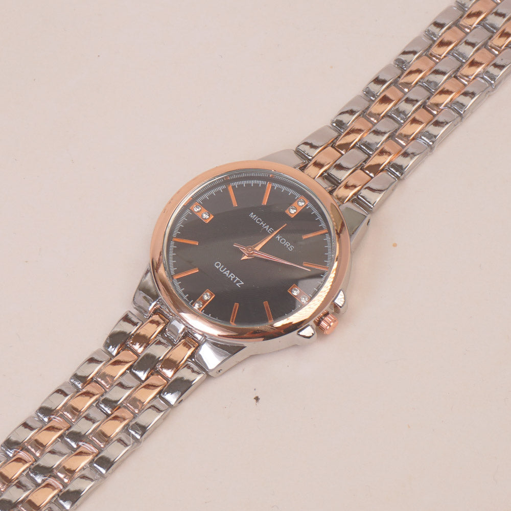 Two Tone Women Chain Watch Rosegold Black