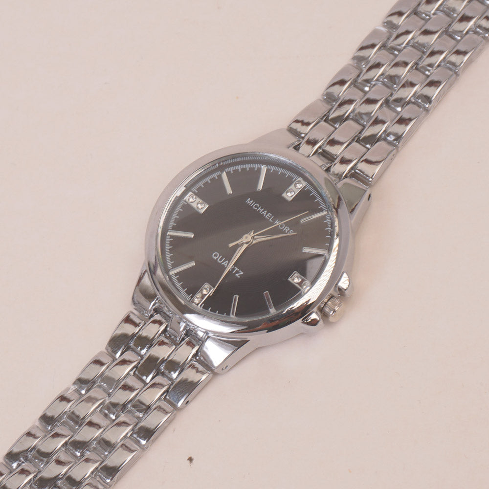 Women Chain Watch Silver Black