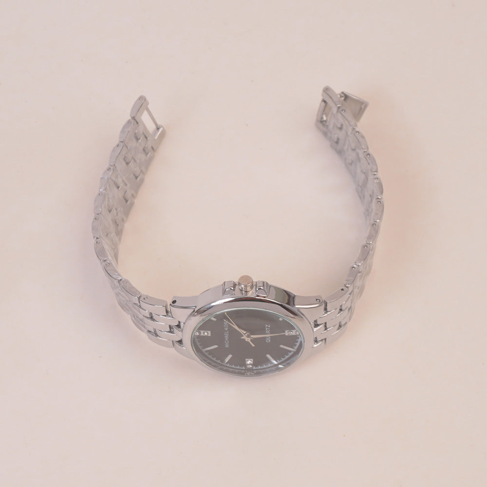 Women Chain Watch Silver Black