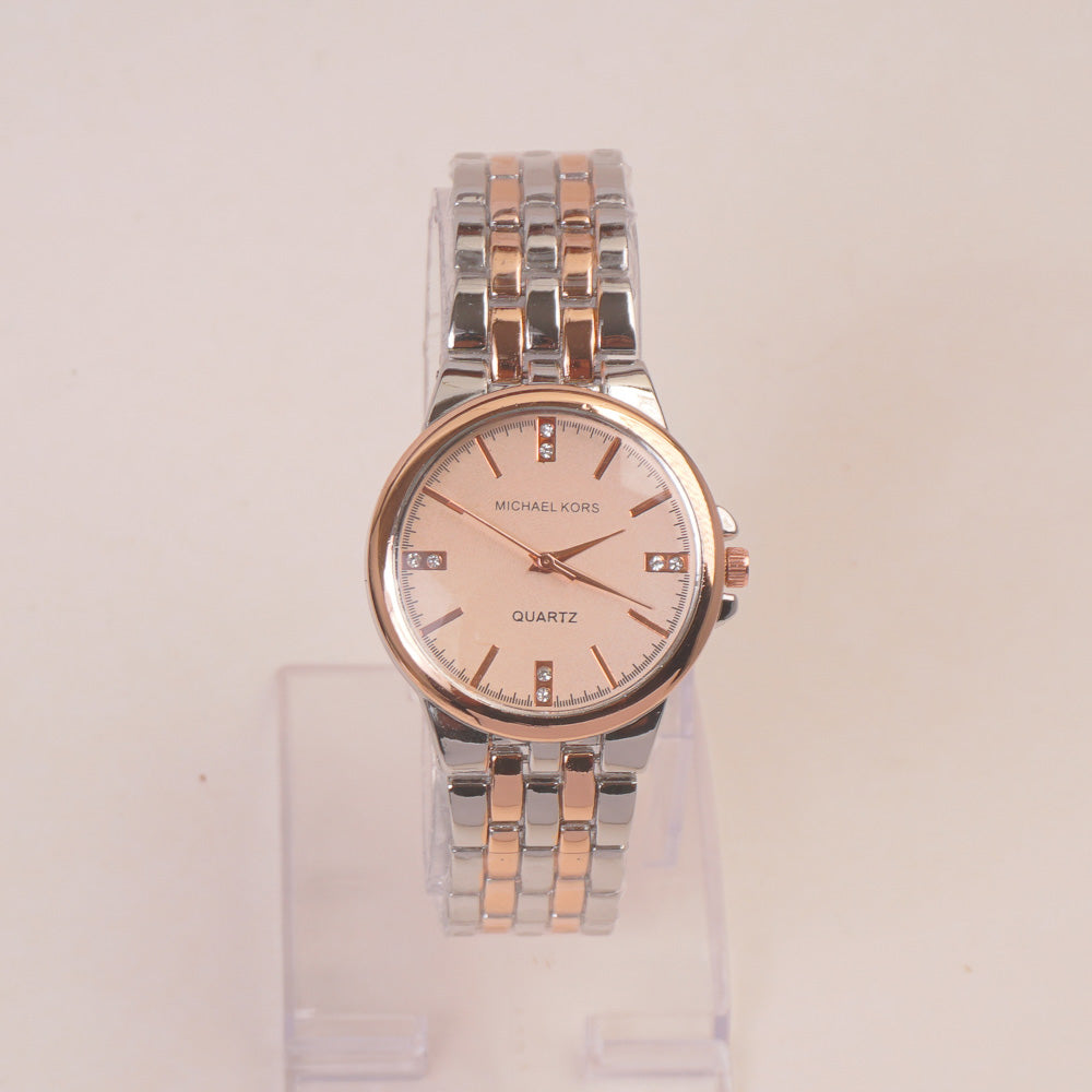 Two Tone Women Chain Watch Rosegold Pink