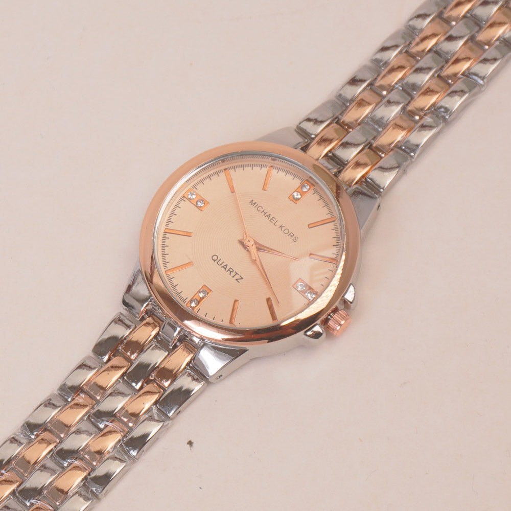 Two Tone Women Chain Watch Rosegold Pink