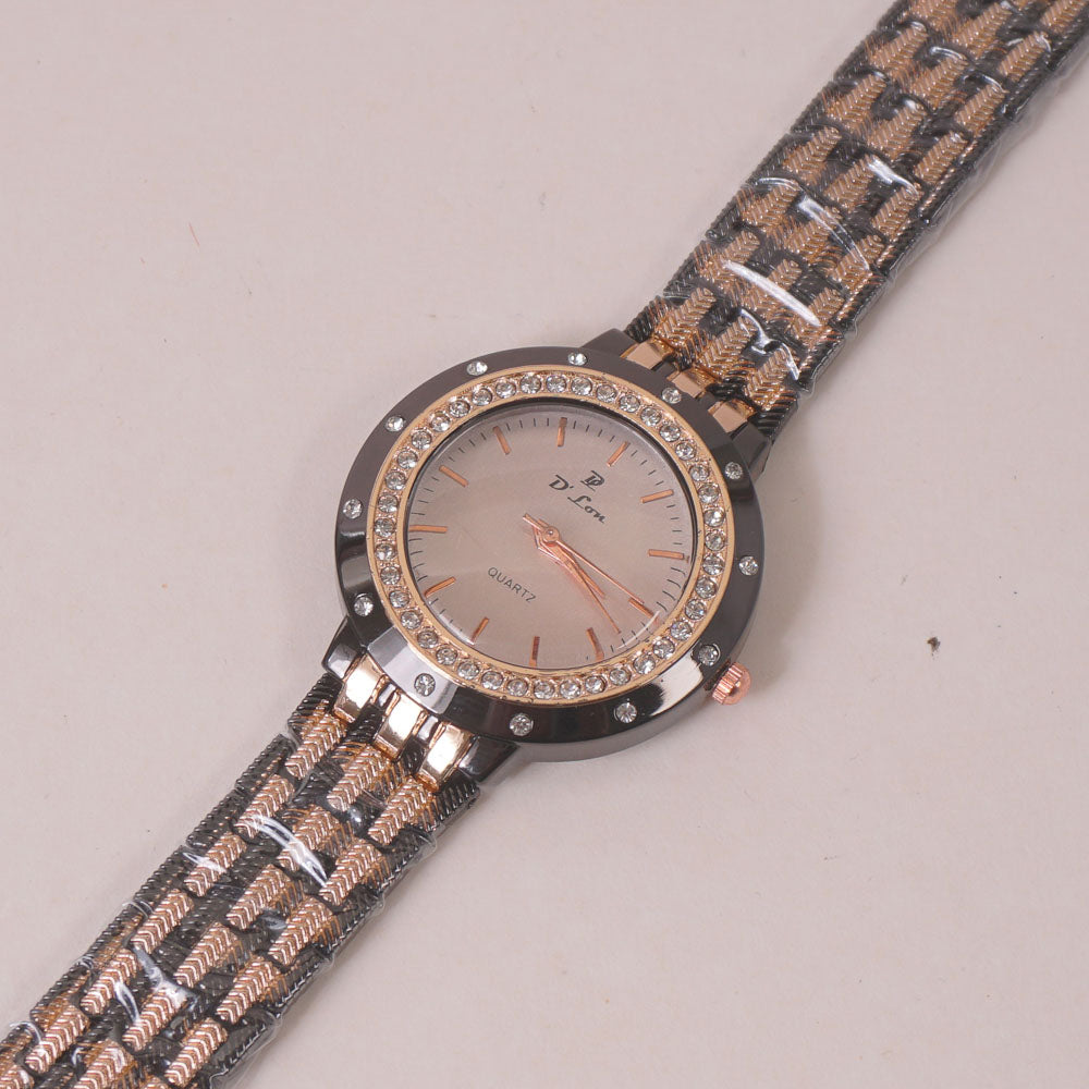 Two Tone Woman Chain Wrist Watch Rsoegold Pink