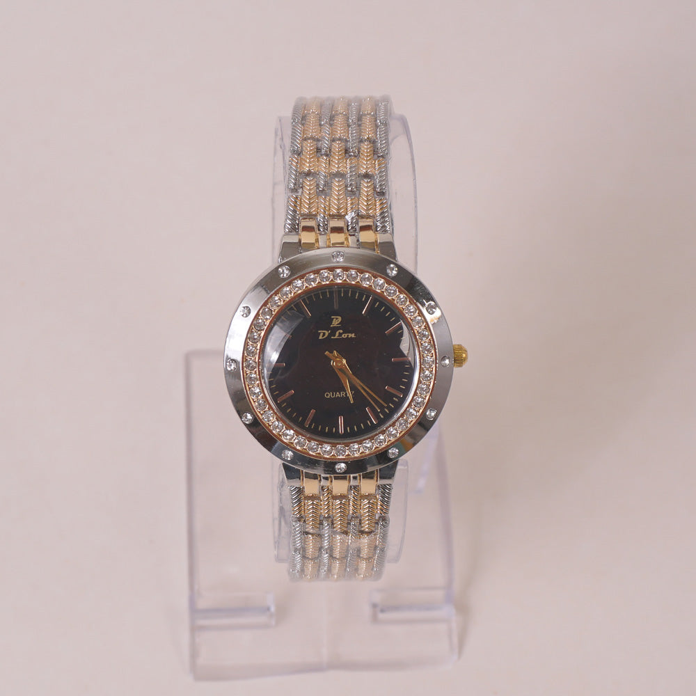 Two Tone Woman Chain Wrist Watch Silver Black