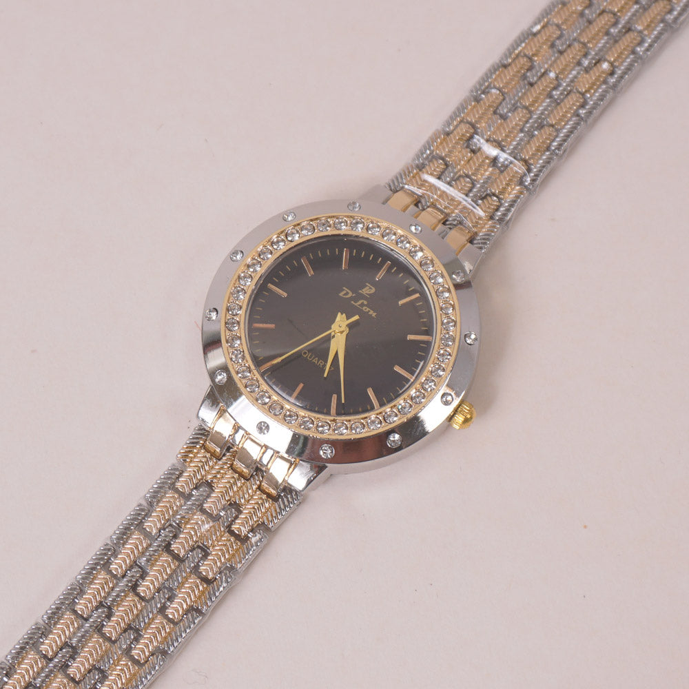 Two Tone Woman Chain Wrist Watch Silver Black