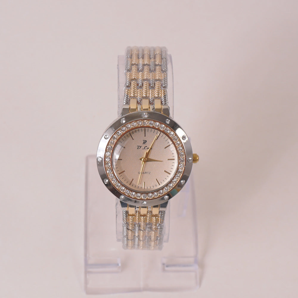 Two Tone Woman Chain Wrist Watch Silver Golden