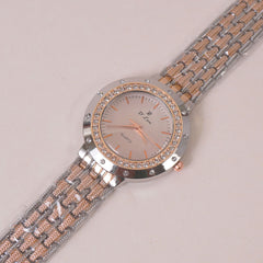 Two Tone Woman Chain Wrist Watch Silver Pink