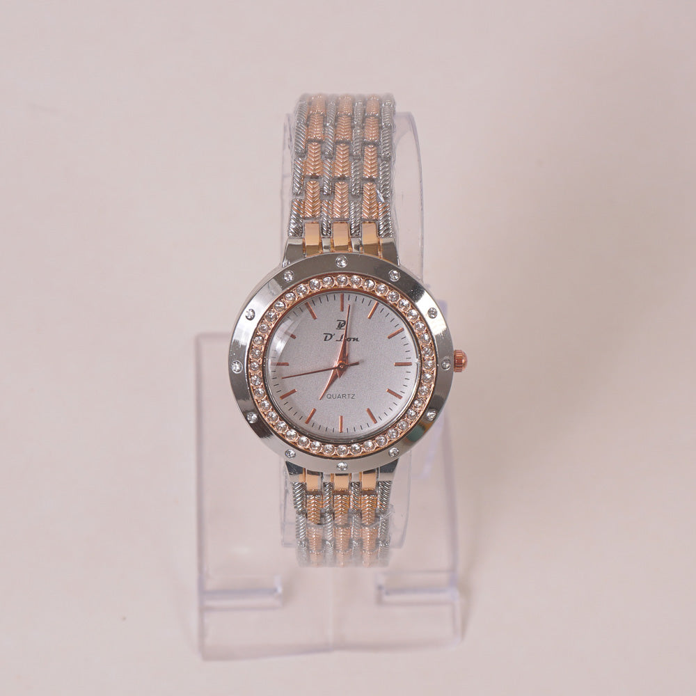 Two Tone Woman Chain Wrist Watch White