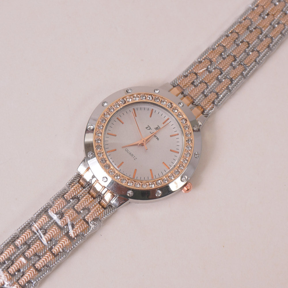 Two Tone Woman Chain Wrist Watch White