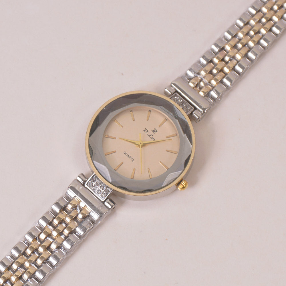 Two Tone Woman Chain Wrist Watch Silver Golden