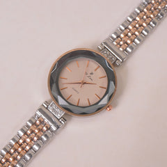 Two Tone Woman Chain Wrist Watch Silver Rosegold