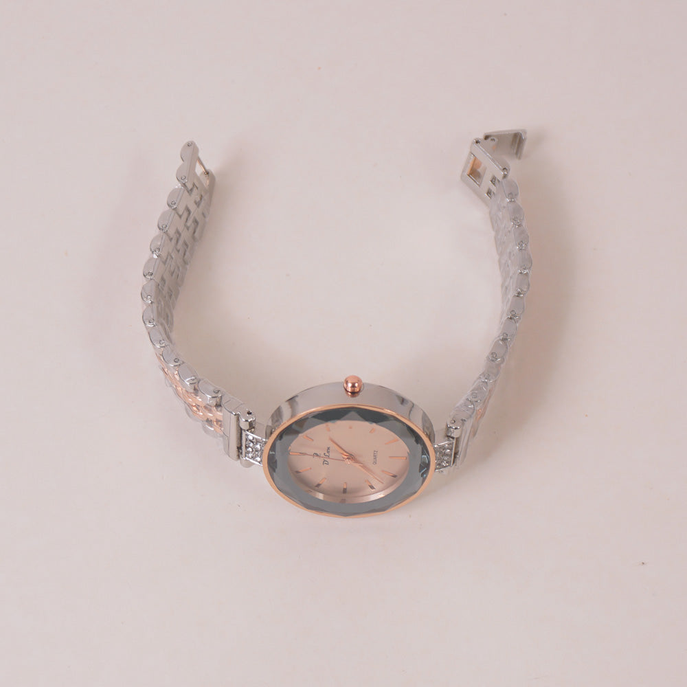 Two Tone Woman Chain Wrist Watch Silver Rosegold