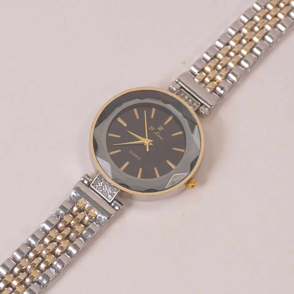 Two Tone Woman Chain Wrist Watch Silver Black