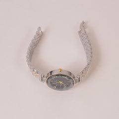 Two Tone Woman Chain Wrist Watch Silver Black