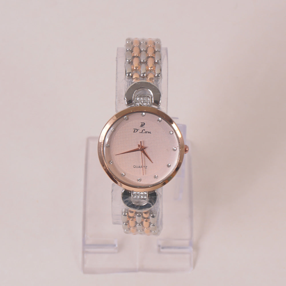 Two Tone Woman Chain Wrist Watch Rosegold Pink