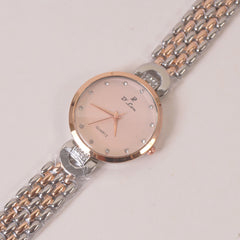 Two Tone Woman Chain Wrist Watch Rosegold Pink