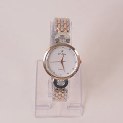 Two Tone Woman Chain Wrist Watch Rosegold White