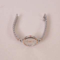 Two Tone Woman Chain Wrist Watch Rosegold White