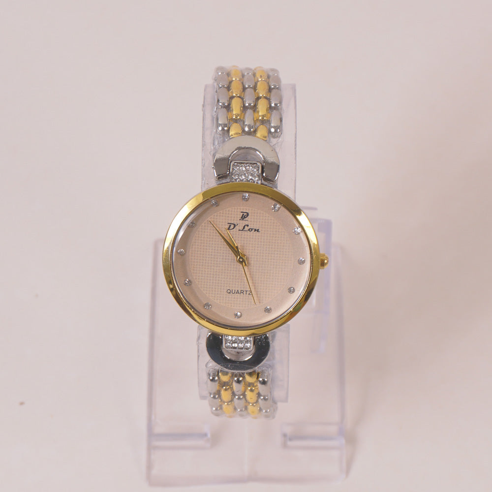 Two Tone Woman Chain Wrist Watch Silver Golden