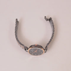 Two Tone Woman Chain Wrist Watch Black Rosegold