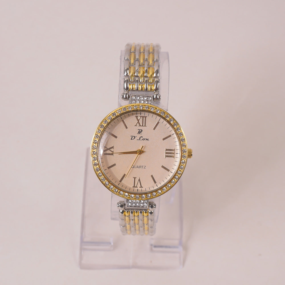 Two Tone Woman Chain Wrist Watch Silver Golden