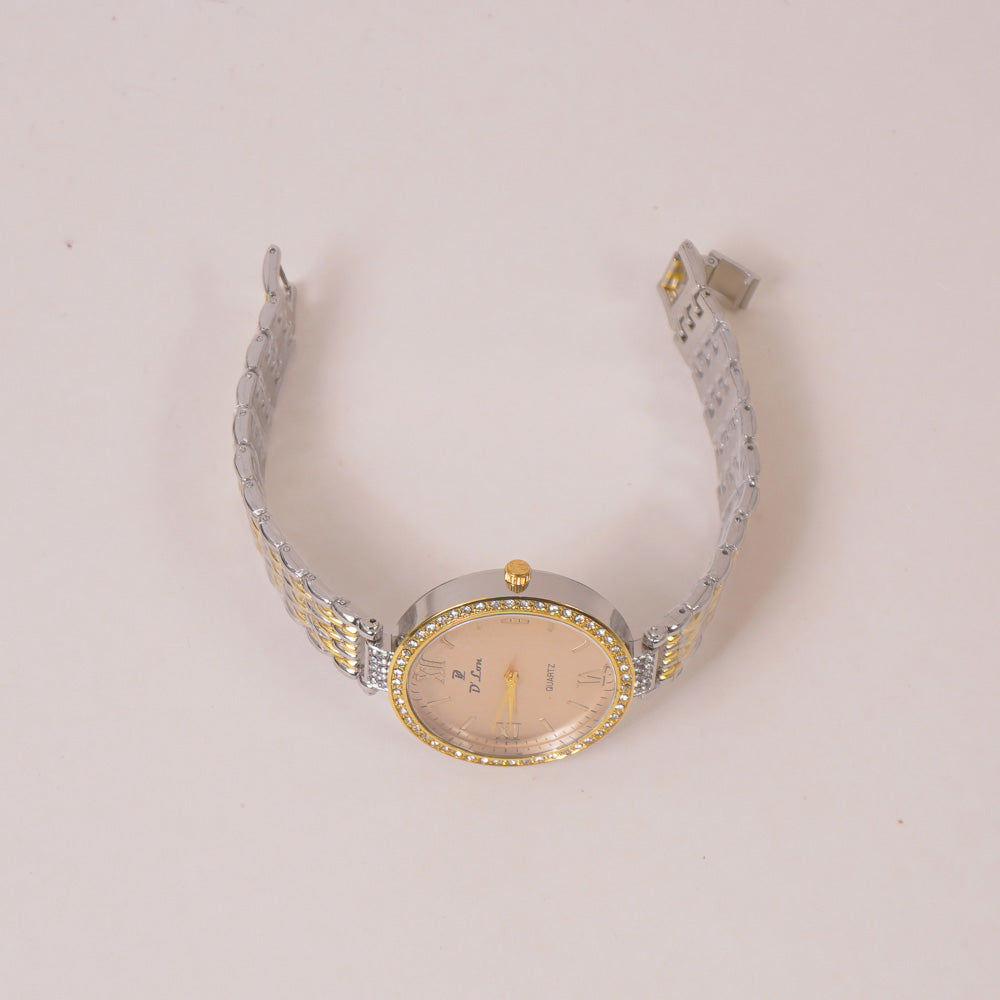 Two Tone Woman Chain Wrist Watch Silver Golden