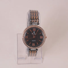 Two Tone Woman Chain Wrist Watch Black Rosegold