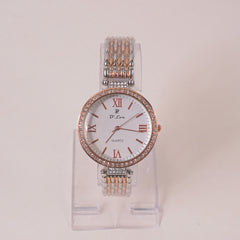 Two Tone Woman Chain Wrist Watch Silver Rosegold