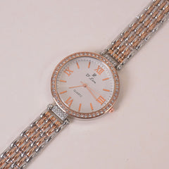 Two Tone Woman Chain Wrist Watch Silver Rosegold