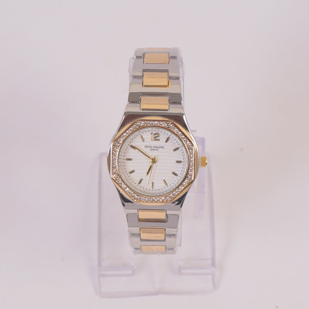 Two Tone Woman Chain Silver Wrist Watch Golden