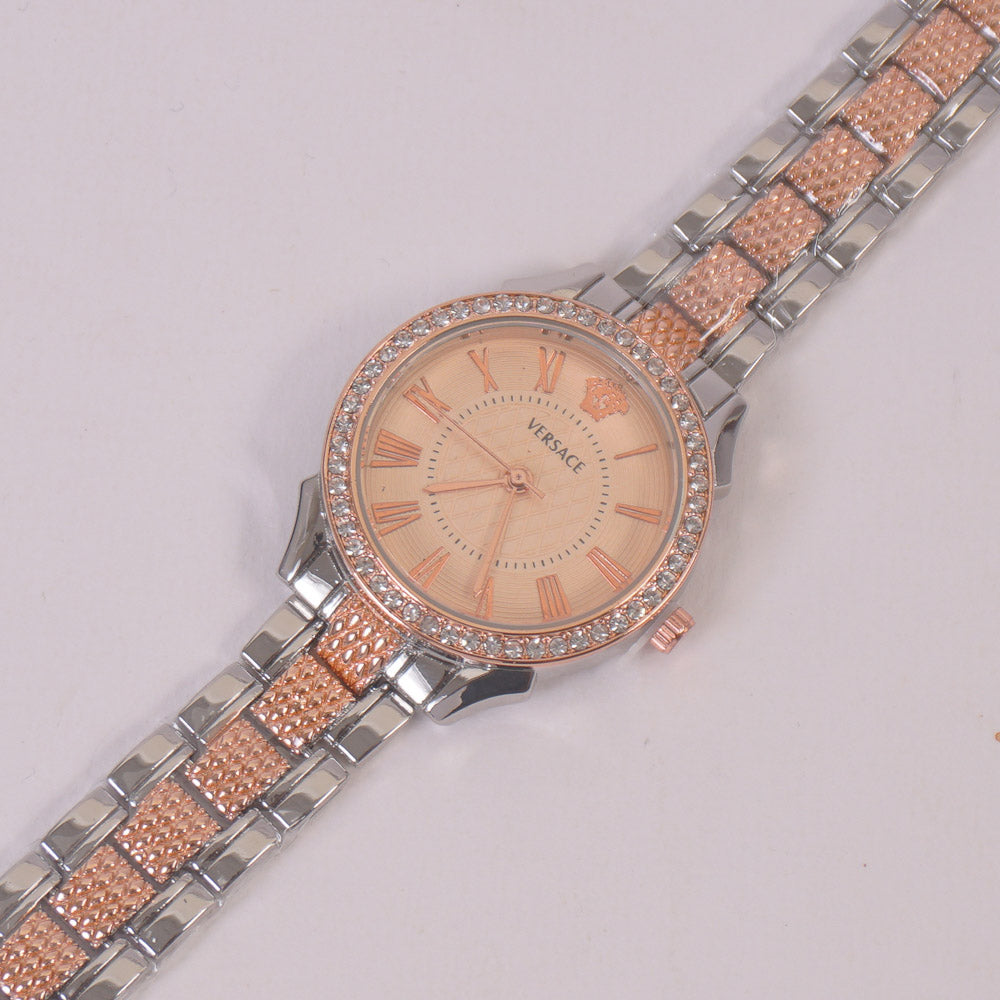 Two Tone Woman Chain Silver Wrist Watch Rosegold