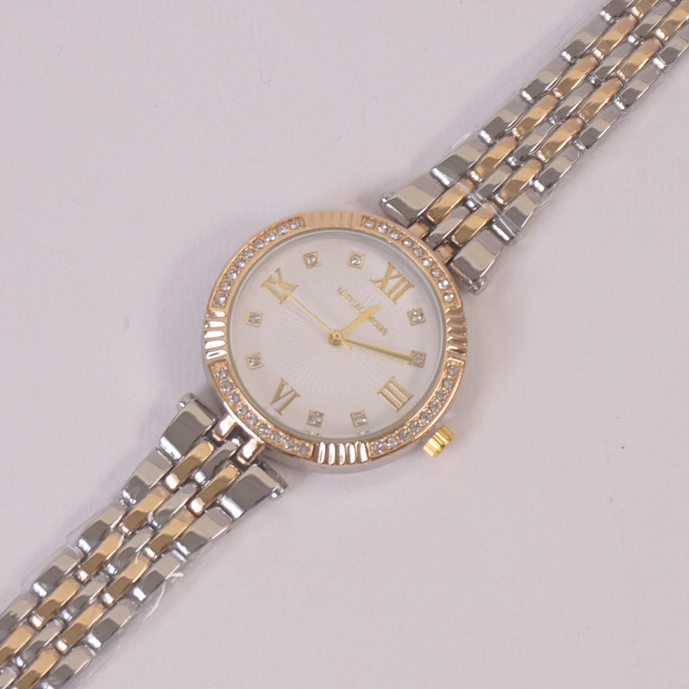 Two Tone Woman Chain Silver Wrist Watch Golden W