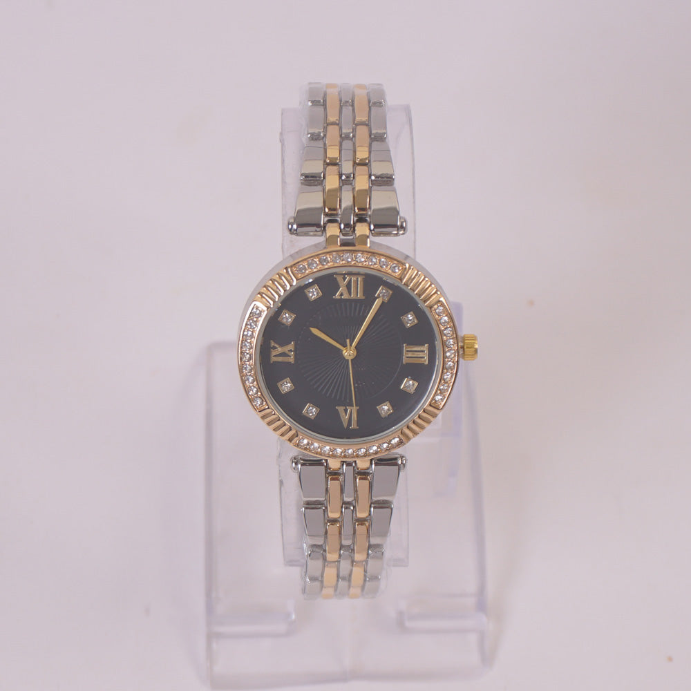 Two Tone Woman Chain Silver Wrist Watch Golden B