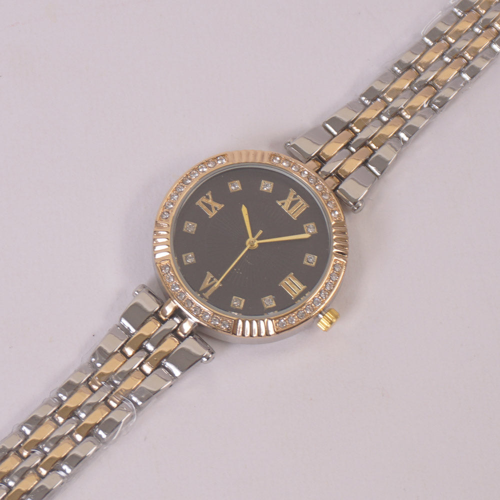 Two Tone Woman Chain Silver Wrist Watch Golden B