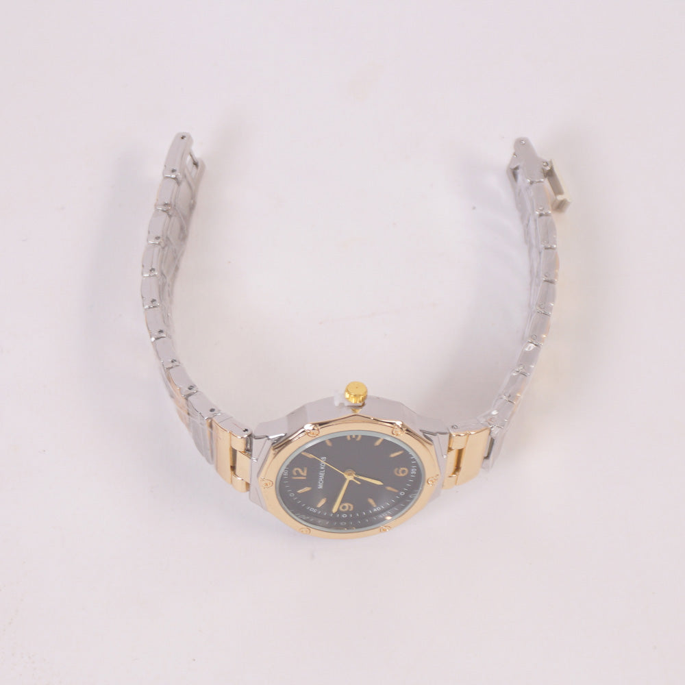 Two Tone Woman Chain Silver Wrist Watch Golden B