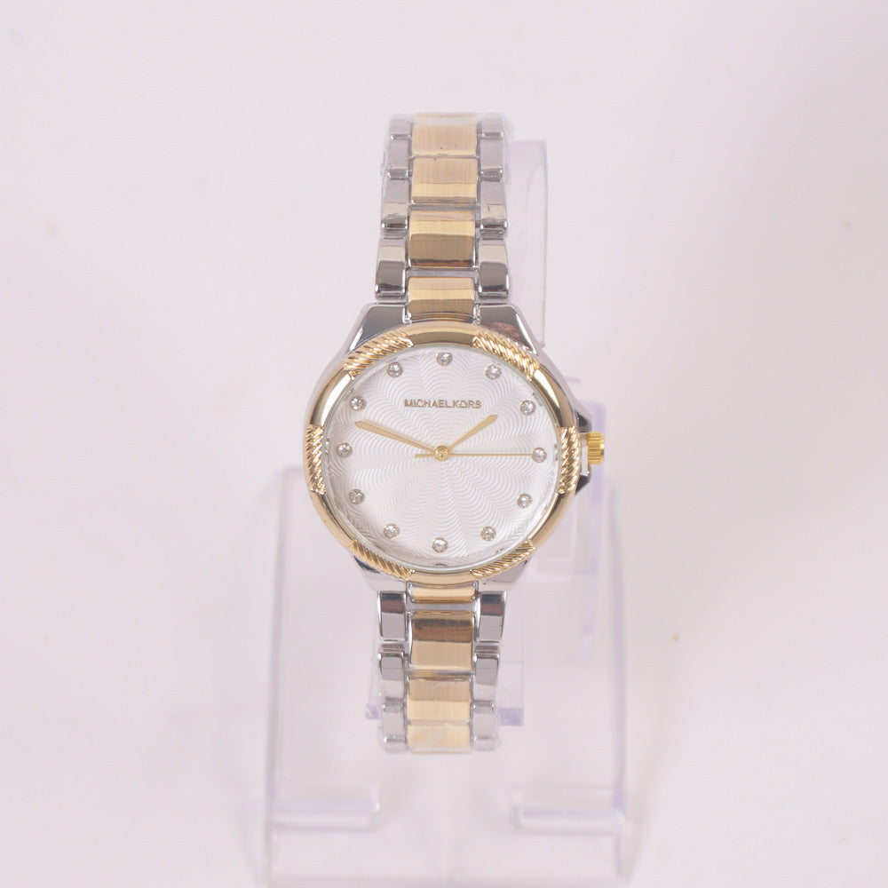 Two Tone Woman Chain Silver Wrist Watch Golden W