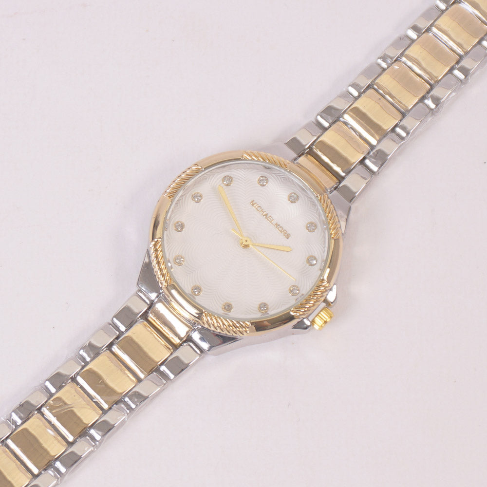 Two Tone Woman Chain Silver Wrist Watch Golden W