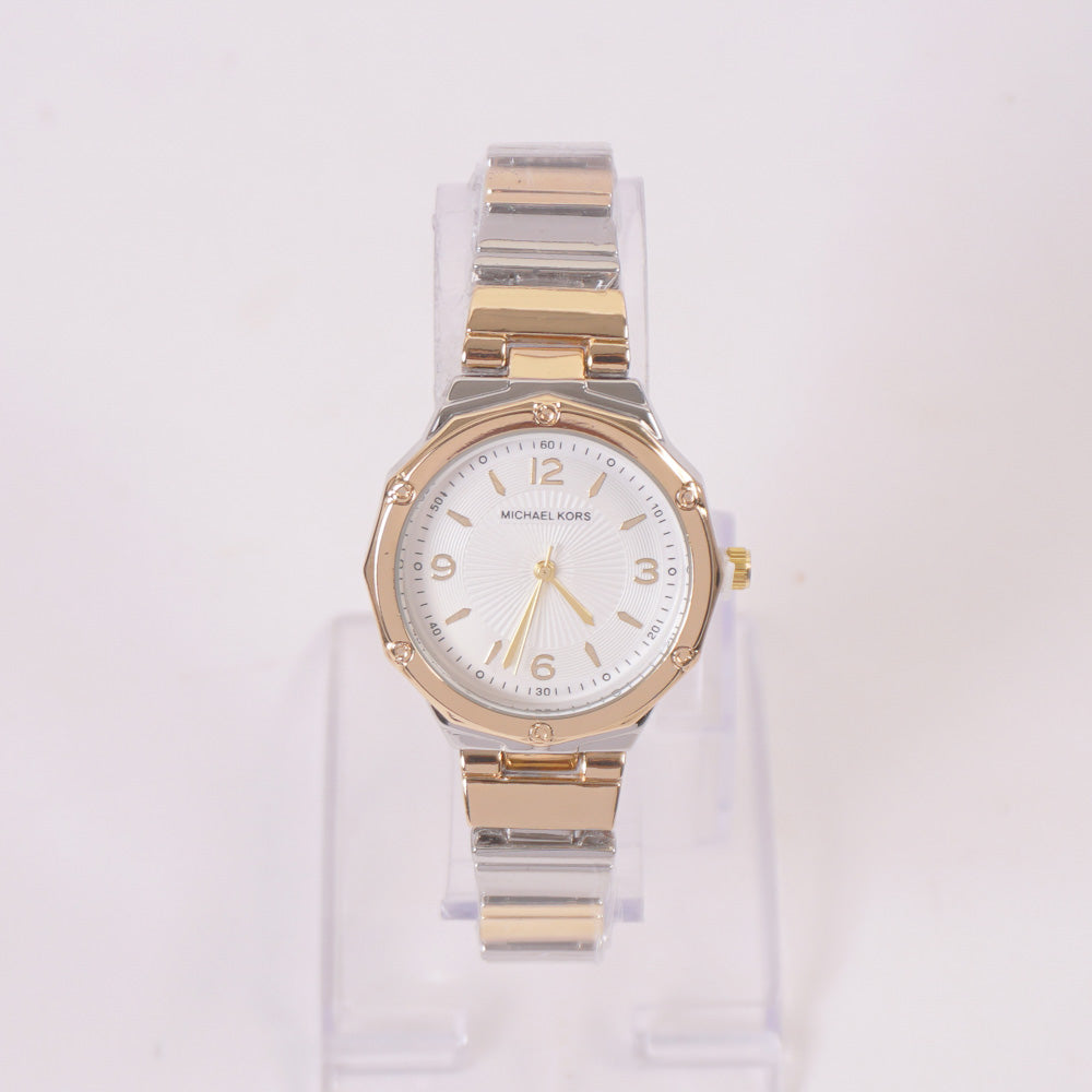 Two Tone Woman Chain Silver Wrist Watch Golden W