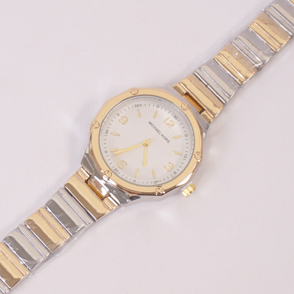 Two Tone Woman Chain Silver Wrist Watch Golden W