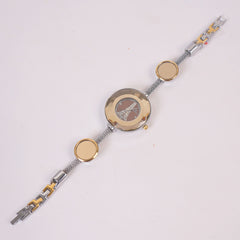 Women's Stylish Pipe Silver Chain Watch Golden Dial